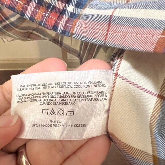 Orvis Casual Buttoned Down Shirt Cream Red Blue Plaid Size L - Picture 5 of 5